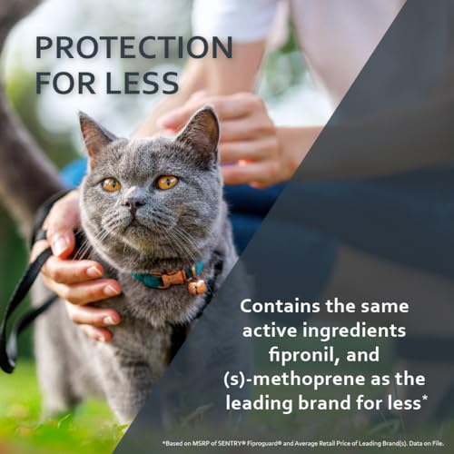 SENTRY Fiproguard Plus Flea and Tick Topical for Cats, 1.5 lbs and Over, 6 Month Supply