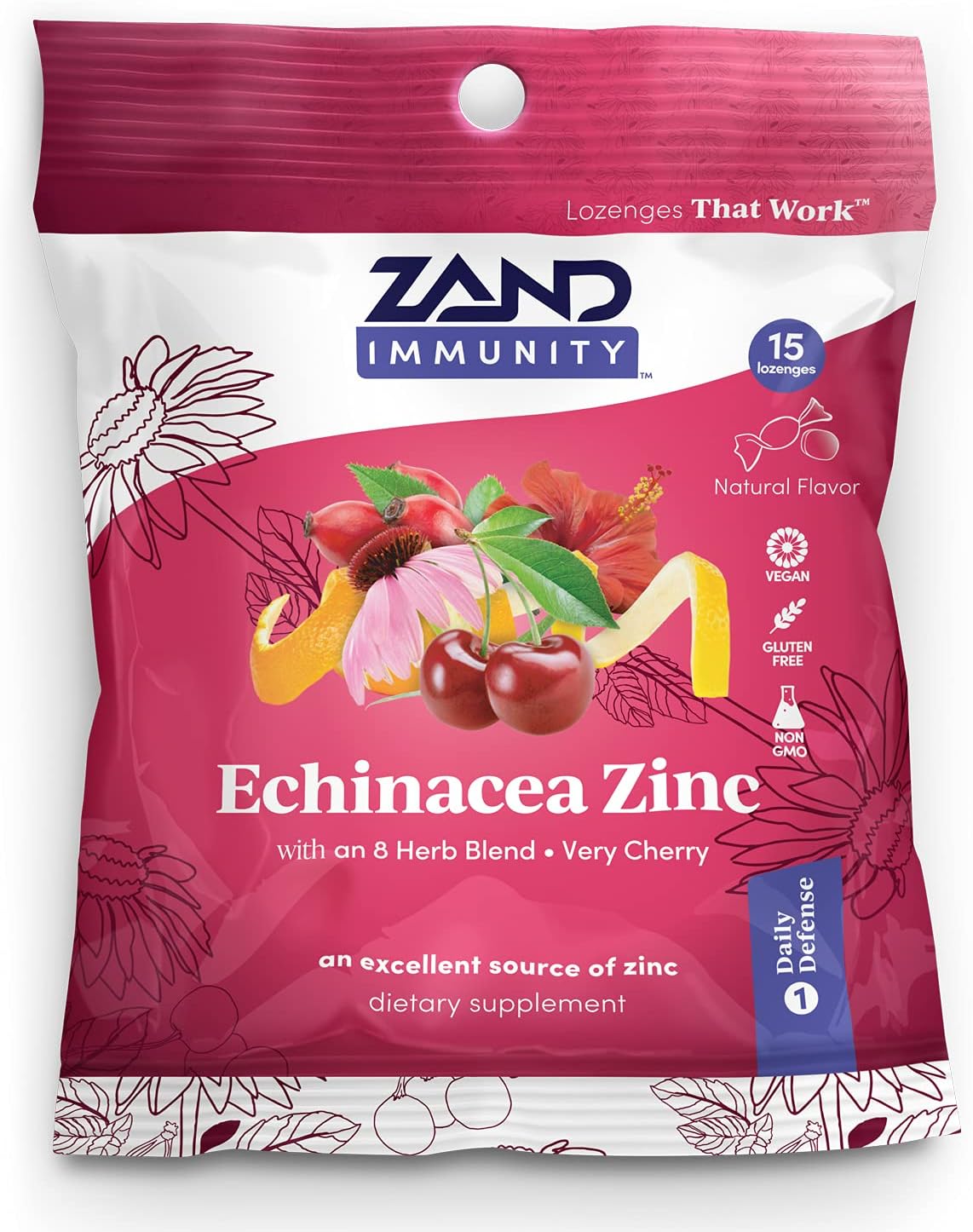 Zand Herbalozenge, Cherry Echinacea Zinc, 15 Count (Pack of 3)