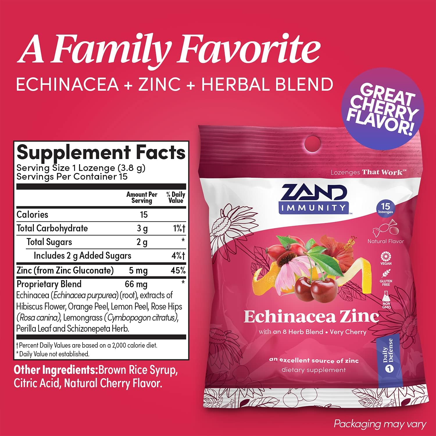 Zand Herbalozenge, Cherry Echinacea Zinc, 15 Count (Pack of 3)