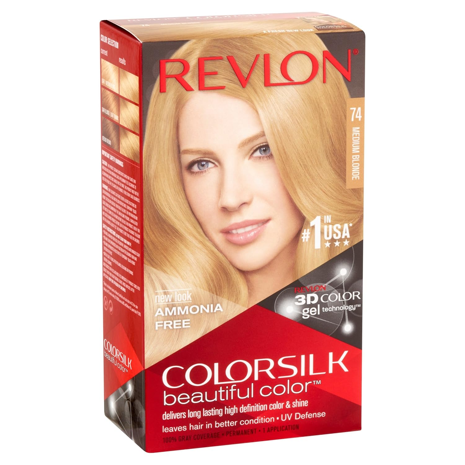 Revlon Colorsilk Beautiful Color, Permanent Hair Dye with Keratin, 100% Gray Coverage, Ammonia Free, 74 Medium Blonde