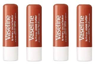 Vaseline Lip Therapy Stick, Cocoa Butter Variety Pack | Petroleum Jelly Vaseline Lip Balm | 4.8g each (4 Pack), Cream White