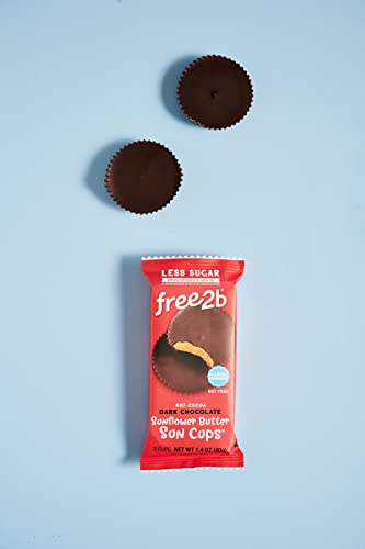 Free 2b Sunflower Butter Sun Cups, School Safe and Allergy Friendly - Gluten-Free, Dairy-Free, Nut-Free, and Soy-Free - Dark Chocolate, 2-Cup Packages (Pack of 12)