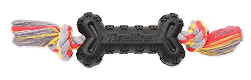 Mammoth Pet Products TireBiterII e with Cotton-Poly Rope – Natural Rubber Dog Toys for Extreme Chewers – Dog Toys for Extra Long Interactive Play – Aggressive Chewer Toys for Dogs - Large 16”, Black (31023F)