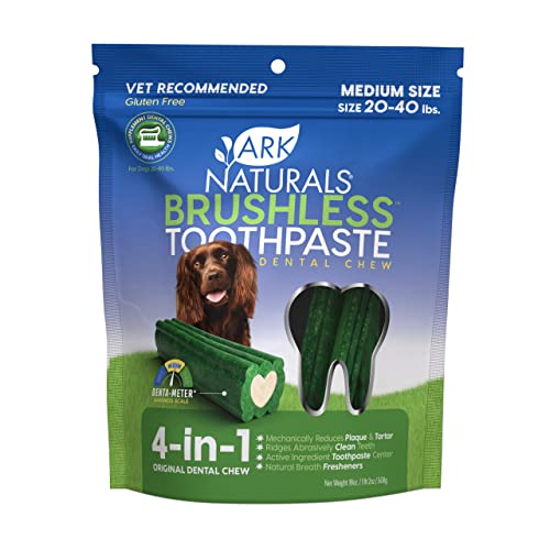 Ark Naturals Brushless Toothpaste, Dog Dental Chews for Medium Breeds, Freshens Breath, Helps Reduce Plaque & Tartar, 18oz, 1 Pack