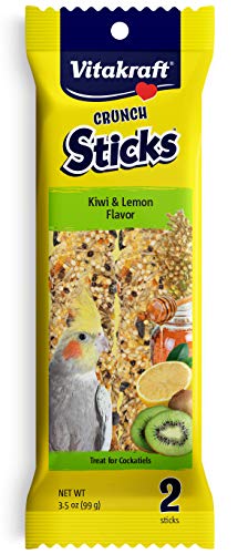 Vitakraft Crunch Sticks Kiwi & Lemon Flavor Bird Treat for Cockatiels (2 Sticks), 3.5 oz