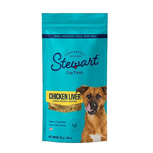 Stewart Freeze Dried Dog Treats, Chicken Liver, Grain Free & Gluten Free, 16 Ounce Resealable Pouch, Single Ingredient, Made in USA, Dog Training Treats