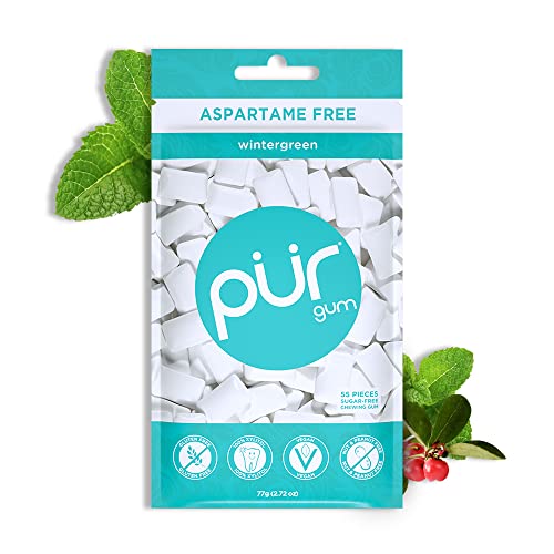 PUR Gum | Aspartame Free Chewing Gum | 100% Xylitol | Sugar Free, Vegan, Gluten Free & Keto Friendly | Natural Wintergreen Flavored Gum, 55 Pieces (Pack of 1)