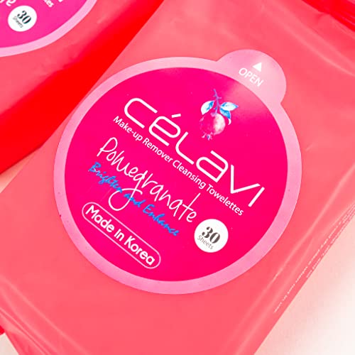 Celavi Makeup Remover Cleansing Wipes Removing Towelettes 2 Packs - 60 Sheets (Pomegranate)