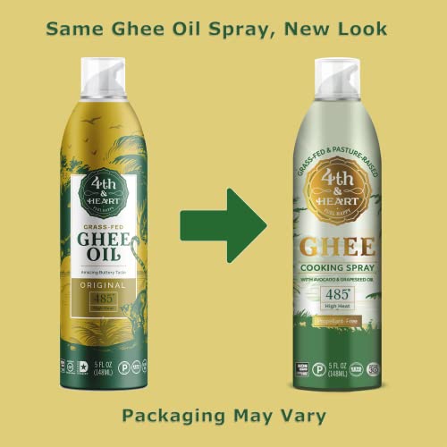 4th & Heart Original Ghee Oil Cooking Spray, 5 Ounce, Non-Stick High Heat Blend of Grass-fed Ghee, Avocado, and Grapeseed Oils, Keto, Pasture Raised, Lactose Free, Certified Paleo