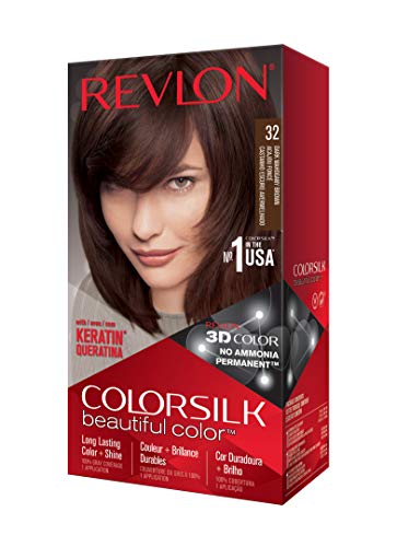 Revlon Colorsilk Beautiful Color, Permanent Hair Dye with Keratin, 100% Gray Coverage, Ammonia Free, 32 Dark Mahogany Brown