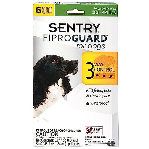 SENTRY PET CARE SENTRY Fiproguard for Dogs, Flea and Tick Prevention for Dogs (23-44 Pounds), Includes 6 Month Supply of Topical Flea Treatments