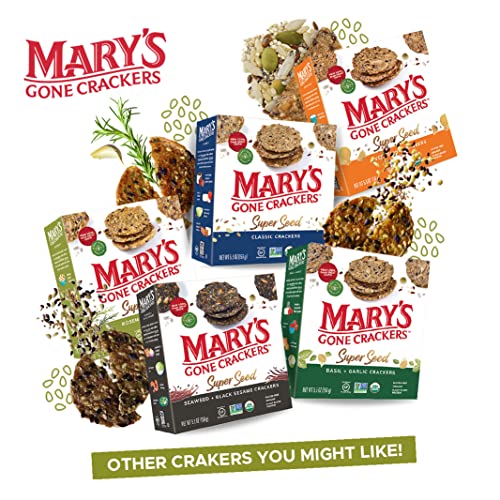 Mary's Gone Crackers Super Seed Crackers, Organic Plant Based Protein, Gluten Free, Seaweed & Black Sesame, 5.5 Ounce (Pack of 1)