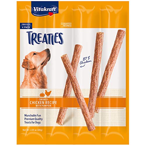 Vitakraft Treaties Dog Chew Sticks - Chicken and Pumpkin - Treats Made with 87% Chicken - Soft Dog Jerky Treats - Dog Chews No Rawhide, 4-Sticks