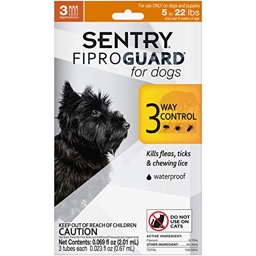 SENTRY PET CARE SENTRY Fiproguard for Dogs, Flea and Tick Prevention for Dogs (5-22 Pounds), Includes 3 Month Supply of Topical Flea Treatments