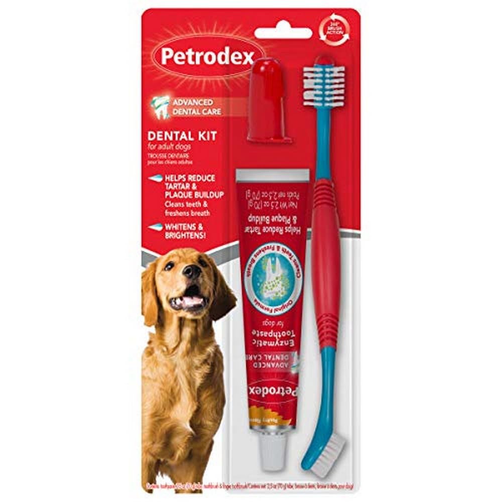 Petrodex Dental Care Kit for Dogs and Puppies, Cleans Teeth and Fights Bad Breath, Reduces Plaque and Tartar Formation, Enzymatic Tooth Brushing Kit, Poultry Flavor, 2.5oz Toothpaste + Toothbrush