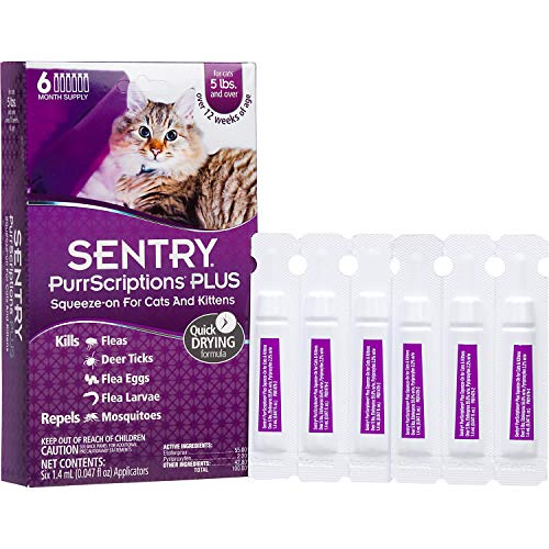 Sentry PurrScriptions Plus Cat & Kitten Squeeze-On Flea & Tick Control, for Cats Over 5 lbs., 6 dose