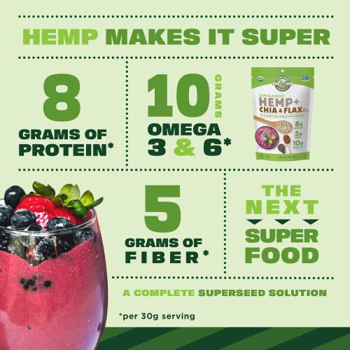 Manitoba Harvest Organic Hemp + Chia & Flax, 7 oz – 8g Plant Based Protein, 5g of Fiber per Serving – Vegan, Keto, Paleo – Omega 3 & 6 – Superseed Blend for Smoothies, Baking