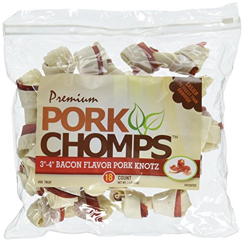 Pork Chomps Baked Pork Skin Dog Chews, 3-inch Knots, with Bacon Flavor Strip, 18 Count