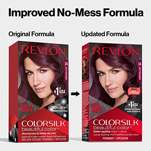 REVLON Colorsilk Beautiful Color Permanent Hair Color with 3D Gel Technology Keratin 100 Gray Coverage Hair Dye, 45 Bright Auburn, 6 Ounce