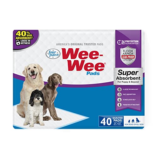 Four Paws Wee-Wee Super Absorbent Pee Pads for Dogs - Dog & Puppy Pads for Potty Training - Dog Housebreaking & Puppy Supplies - 24" x 24" (40 Count),White