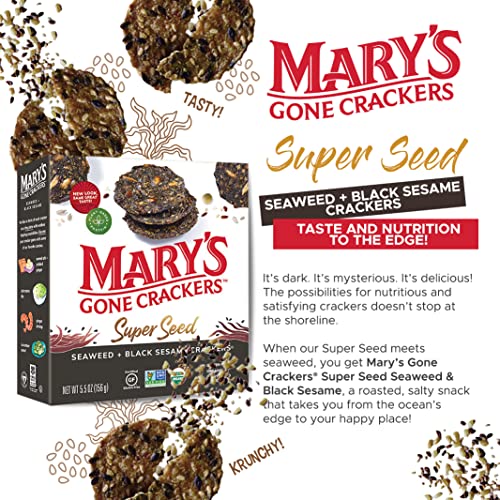 Mary's Gone Crackers Super Seed Crackers, Organic Plant Based Protein, Gluten Free, Seaweed & Black Sesame, 5.5 Ounce (Pack of 1)