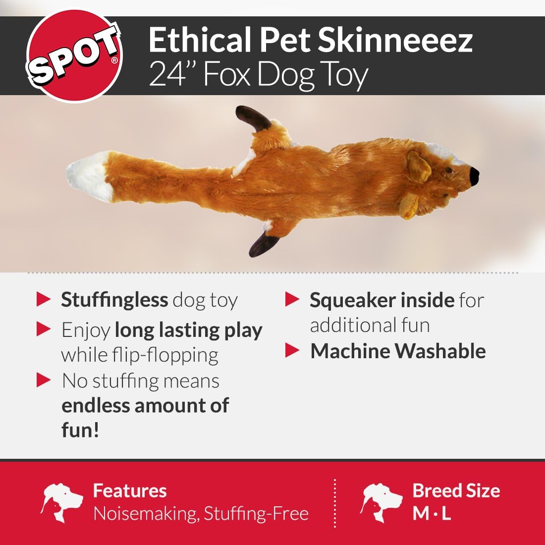 SPOT by Ethical Products Skinneeez-The Original Stuffless Stuffingless Dog Toys-Squeak Toys Tug Toy Small Dogs and Large Dogs Puppy Chew Toy Alternative Interactive Dog Toy-Flying Squirrel-Small