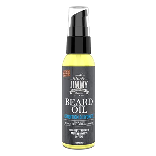 Uncle Jimmy Beard Oil, Restores Moisture, Softens and Reduces Beard Itch for Facial Hair of All Lengths, Made with Black Seed Oil & Honey 2oz (T108)