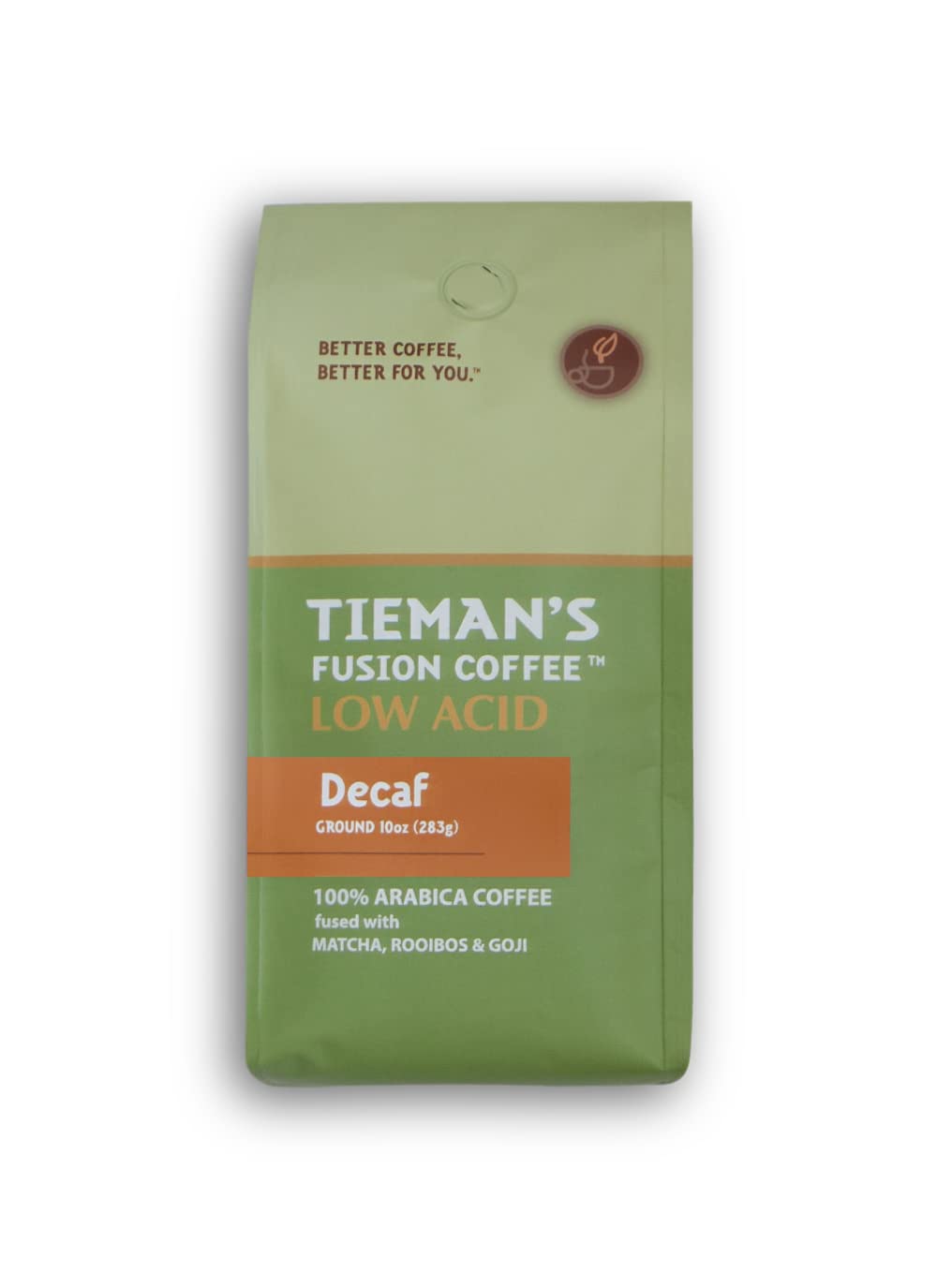 Tieman's Fusion Coffee, Low Acid Medium Roast, Ground, 10-Ounce Bag