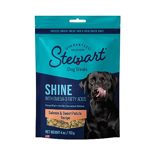 Stewart Freeze Dried Dog Treats, Shine Salmon & Sweet Potato, Made with Omega 3 & Salmon Oil, Grain Free, 4 Ounce Resealable Pouch, Made in USA