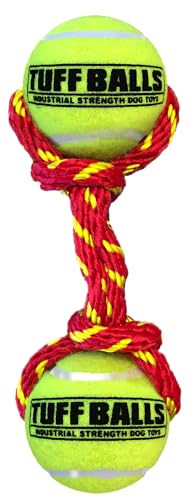 PetSport Tug Max Dog Toys | 9" Heavy Duty Braided Rope with Two 2.5" Tuff Durable Tennis Balls, Colors Will Vary (Pack of 1)