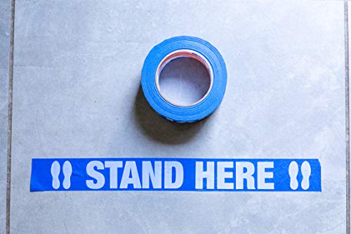 Shurtape 105156 CP 27P Multi-Surface Floor Masking Tape for Social Distancing with ‘Stand Here’ Messaging, 48mm x 55m, Over 100ft per Roll, Blue