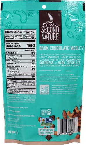 Second Nature Dark Chocolate Medley Trail Mix, 12 oz. Resealable Pouch (Pack of 1) – Certified Gluten-Free Snack Mix – Dark Chocolate and Nut Trail Mix Ideal for Quick Travel Snacks or Lunch Snacks