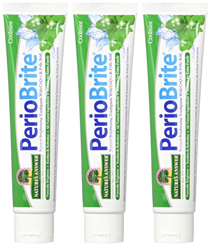 Nature's Answer PerioBrite Toothpaste, Cool Mint, 4-Ounce (Pack of 2) Fluoride Free with CoQ10 & Folic Acid | Whitens Teeth | Freshens Breath | Removes Plaque | Minimizes Dry Mouth