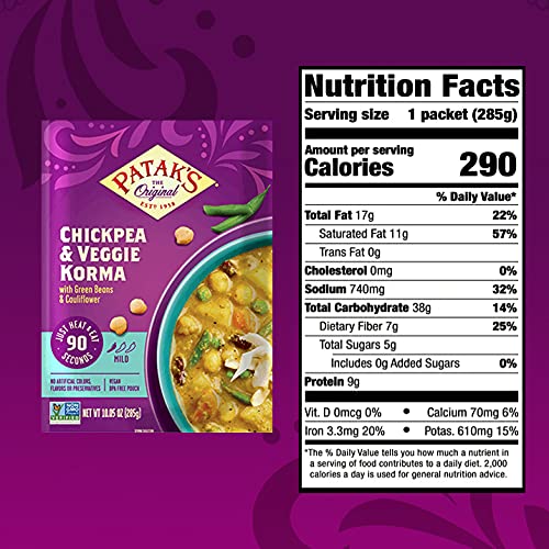 Patak’s Lentil & Veggie Tikka Masala - Vegetarian Indian Curry w/Lentils, Beans, Pumpkin, Sweet Potatoes & Vegetables - Ready-to-Eat Microwaveable Meal - Serve with Rice or Naan - 10.5oz (Pack of 6)