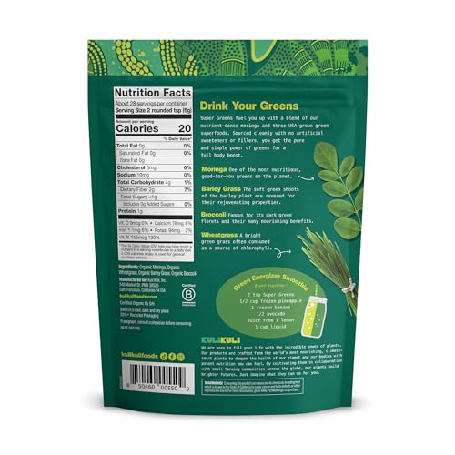 Kuli Kuli Green Power [6 oz] - Super Greens Powder - Nutrient Dense Moringa, Wheatgrass, Broccoli & Barley Grass Blend - 100% Plant Based Organic Superfood Posder Sourced from Remote Farms