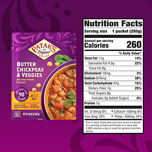 Patak’s Lentil & Veggie Tikka Masala - Vegetarian Indian Curry w/Lentils, Beans, Pumpkin, Sweet Potatoes & Vegetables - Ready-to-Eat Microwaveable Meal - Serve with Rice or Naan - 10.5oz (Pack of 6)