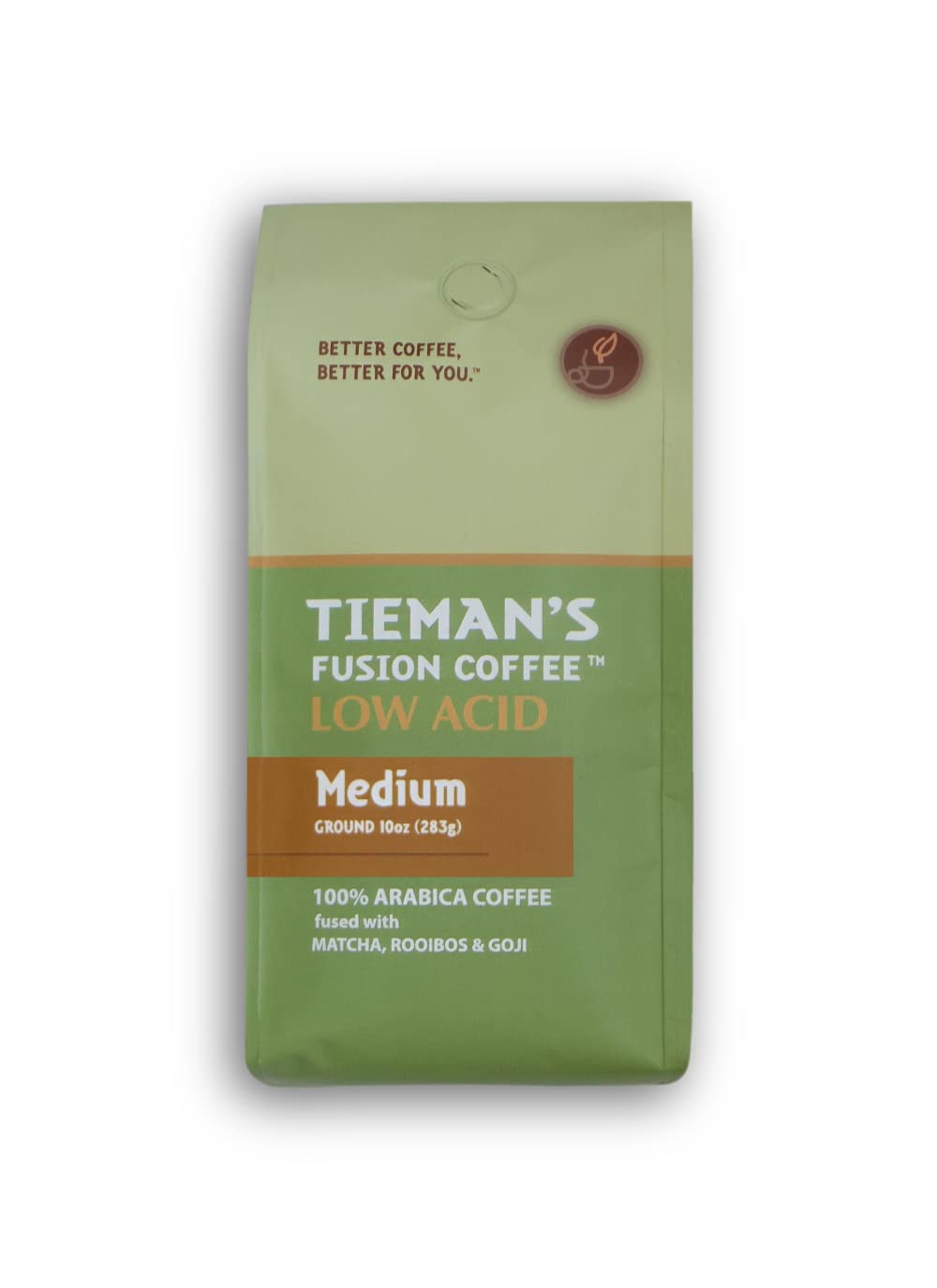 Tieman's Fusion Coffee, Low Acid Medium Roast, Ground, 10-Ounce Bag