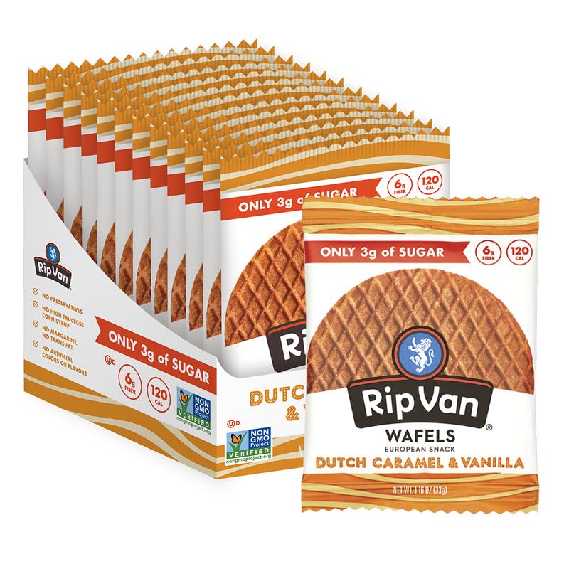 Rip Van Wafels Snack Wafels, Honey and Oats, 1.2oz, 16 Count