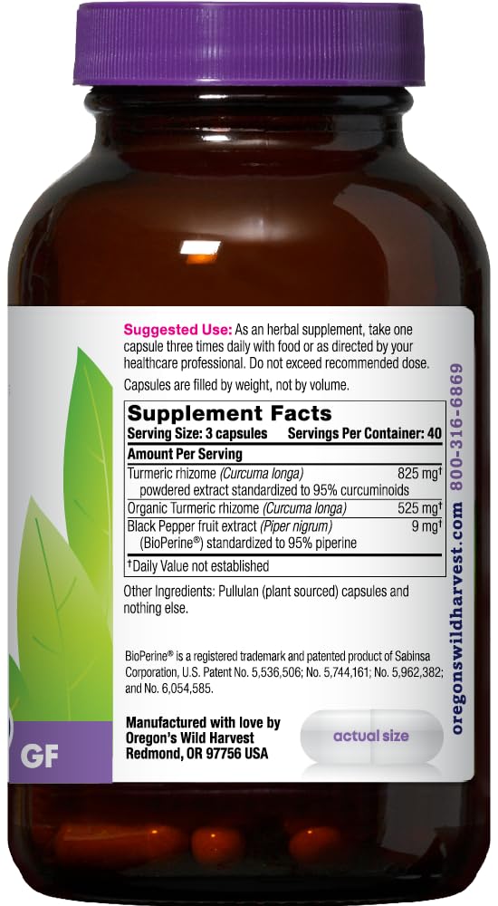 Oregon's Wild Harvest, Turmeric Curcumin Supplement Vegan Capsules with BioPerine 1350 MGS, 60 Count