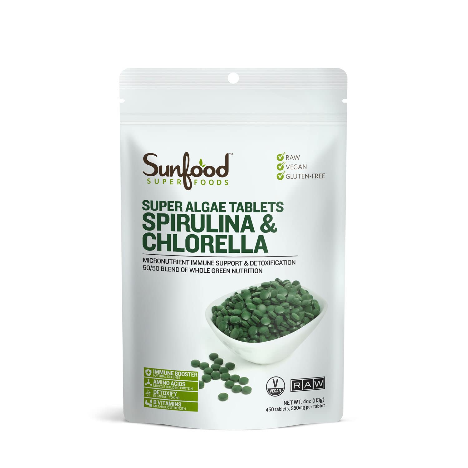 Sunfood Superfoods Chlorella Tablets - Chlorophyll, Chlorella Supplement, Chlorophyll Pills, Broken Cell Wall Algae Capsules, Non GMO, Vegan - 2 oz Bag