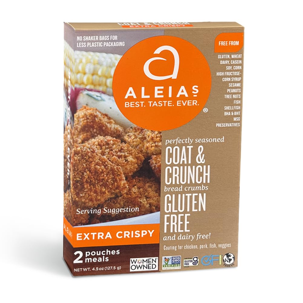 ALEIA'S BEST. TASTE. EVER. EXTRA CRISPY COAT & CRUNCH - 4.5 OZ / 1 PACK – CRISPY BREADING FOR POULTRY, MEAT, SEAFOOD, VEGETABLES - CERTIFIED GLUTEN FREE, NON-GMO, DAIRY FREE, LOW SODIUM, KOSHER
