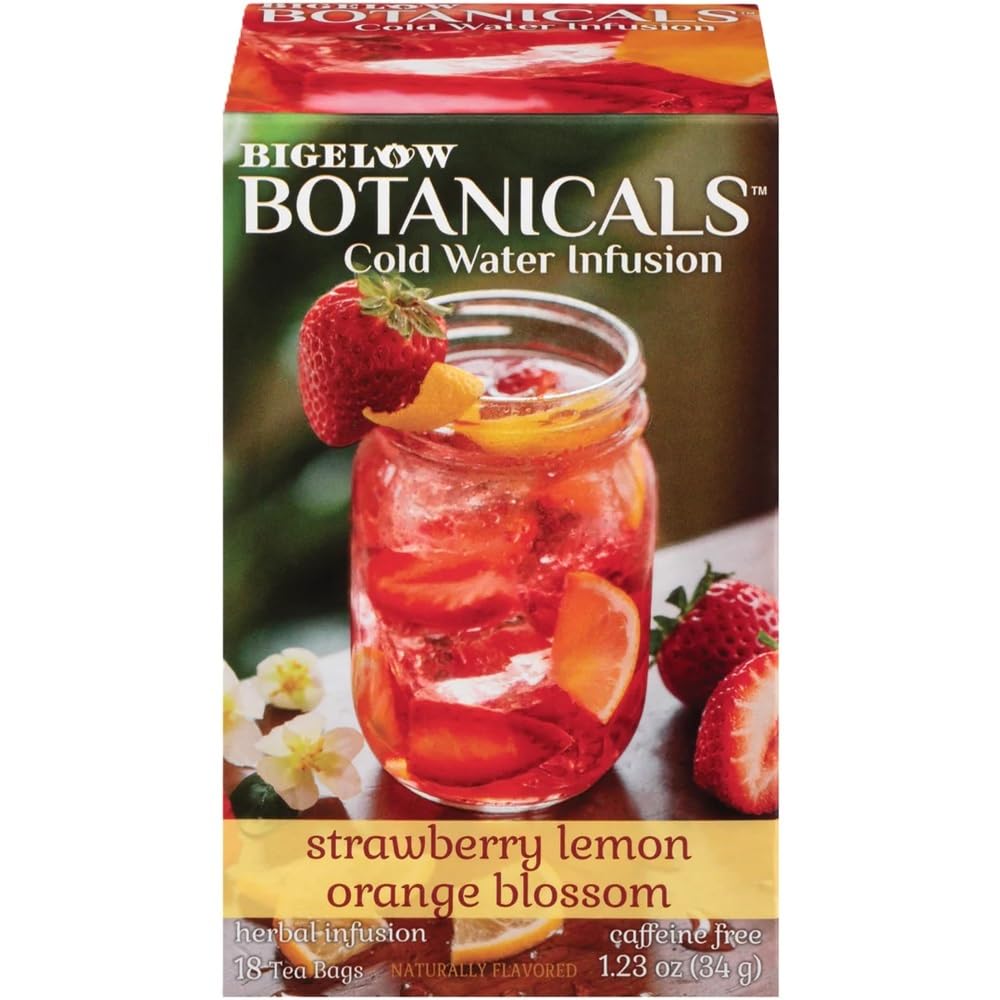 Bigelow Botanicals Cold Water Infusion Strawberry Lemon Orange Blossom Tea Bags 18 Count Box (Pack of 1), Herbal Infusion, Caffeine Free, 18 Tea Bags Total