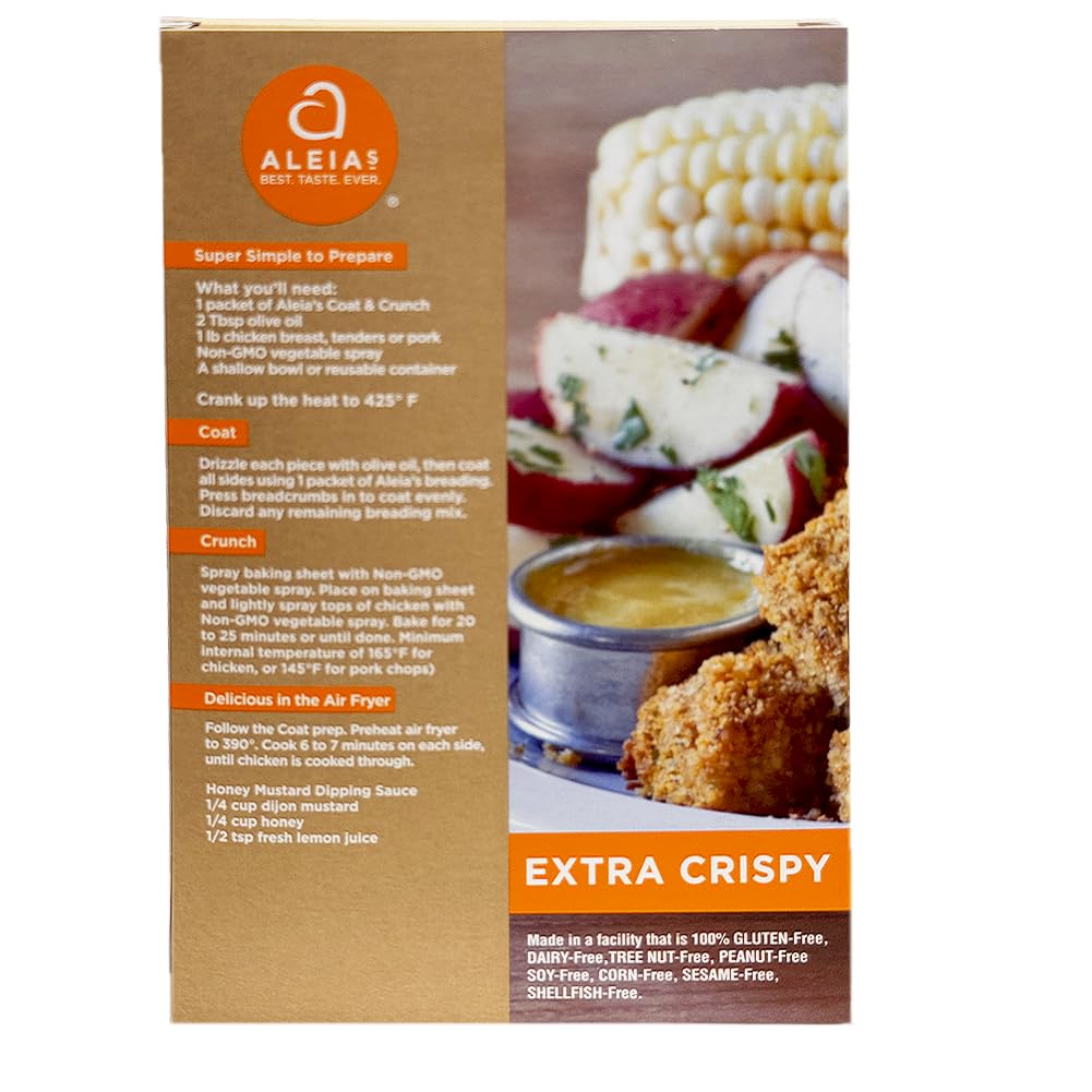 ALEIA'S BEST. TASTE. EVER. EXTRA CRISPY COAT & CRUNCH - 4.5 OZ / 1 PACK – CRISPY BREADING FOR POULTRY, MEAT, SEAFOOD, VEGETABLES - CERTIFIED GLUTEN FREE, NON-GMO, DAIRY FREE, LOW SODIUM, KOSHER
