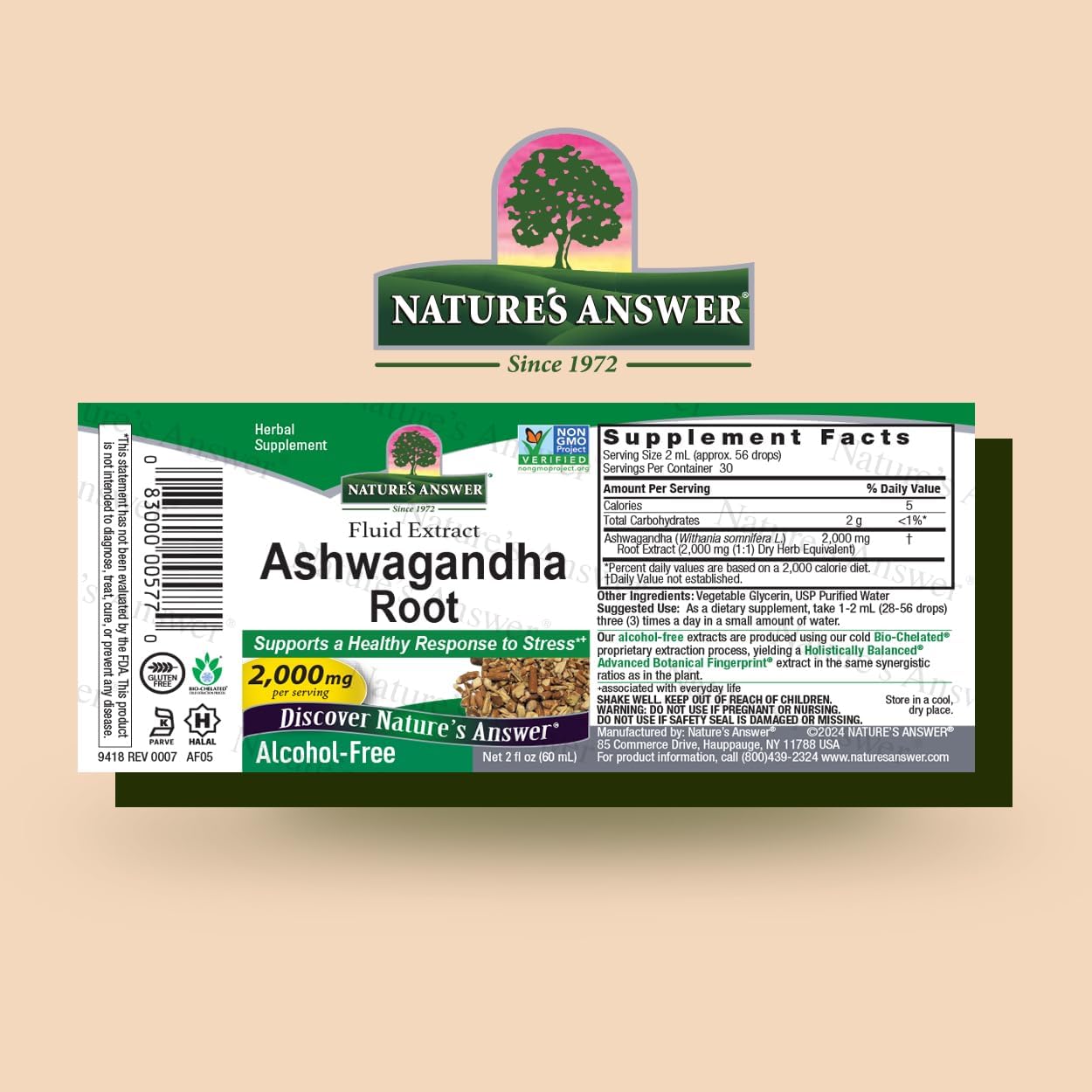 Nature's Answer Ashwagandha Root | Herbal Supplement Maintain Healthy Immune Function | Supports Body Against Stress | Gluten-Free, Alcohol-Free & Vegan 2oz