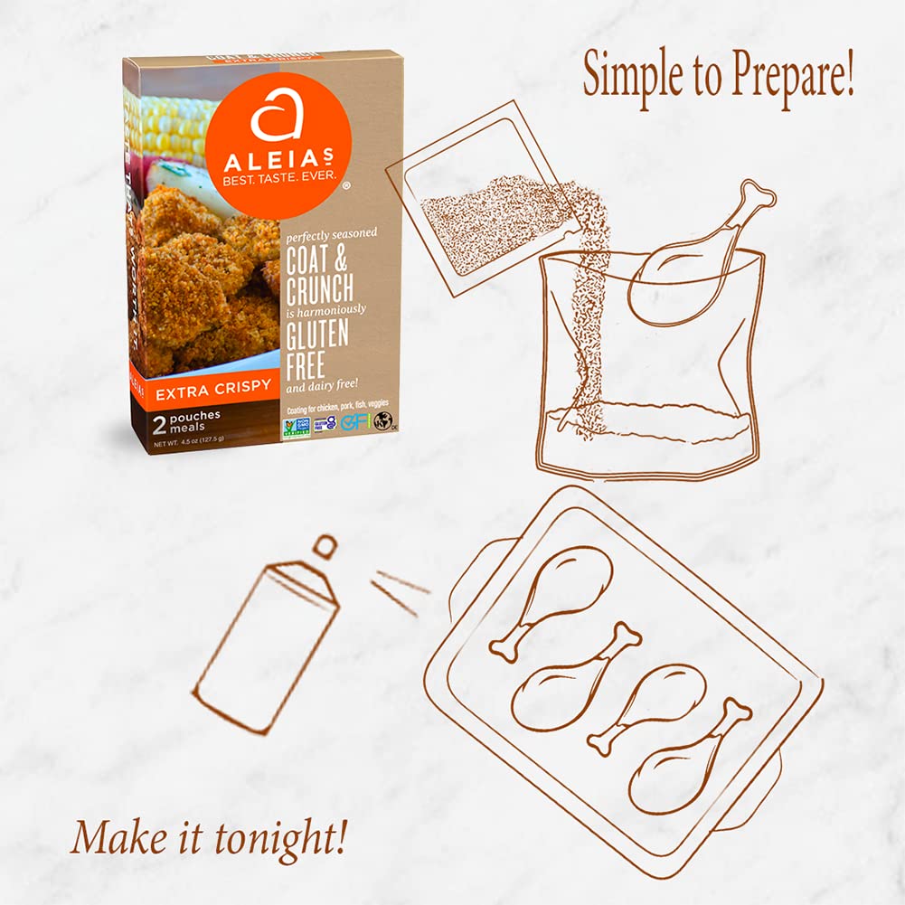 ALEIA'S BEST. TASTE. EVER. EXTRA CRISPY COAT & CRUNCH - 4.5 OZ / 1 PACK – CRISPY BREADING FOR POULTRY, MEAT, SEAFOOD, VEGETABLES - CERTIFIED GLUTEN FREE, NON-GMO, DAIRY FREE, LOW SODIUM, KOSHER