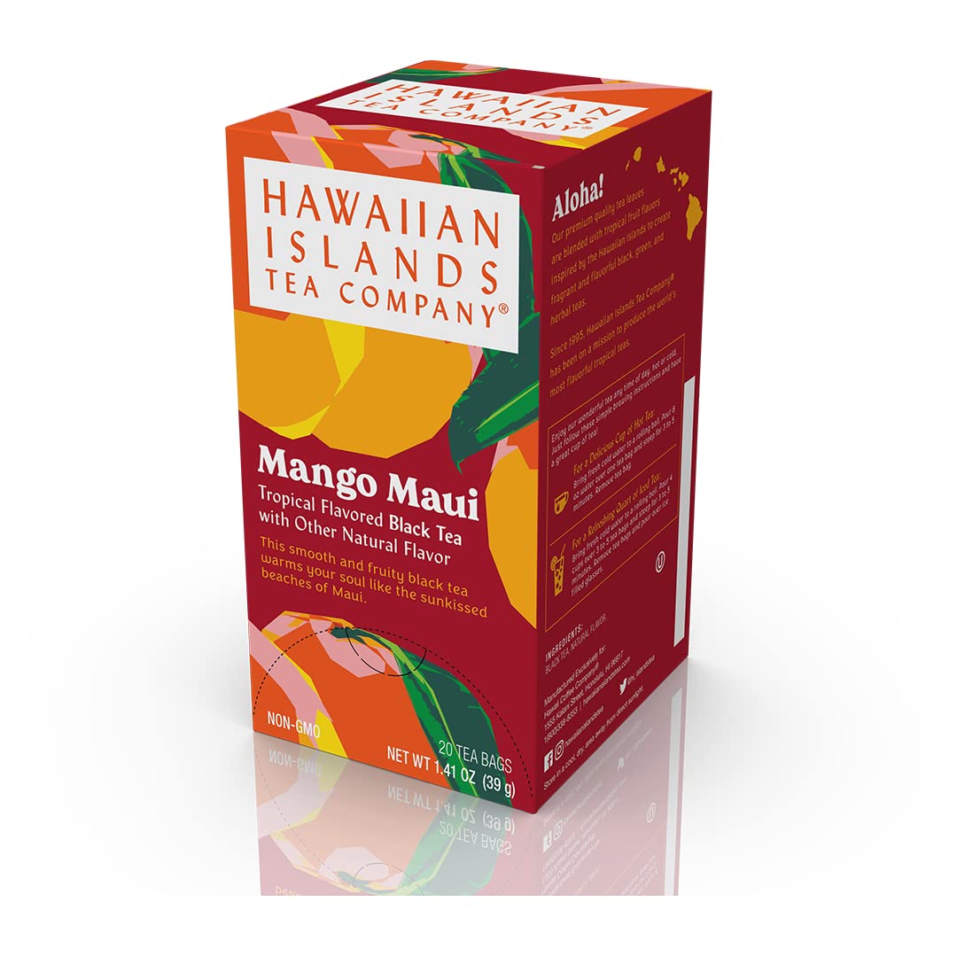 Hawaiian Islands Tea Company Mango Maui Black Tea, All Natural - 20 Teabags (1 Box)