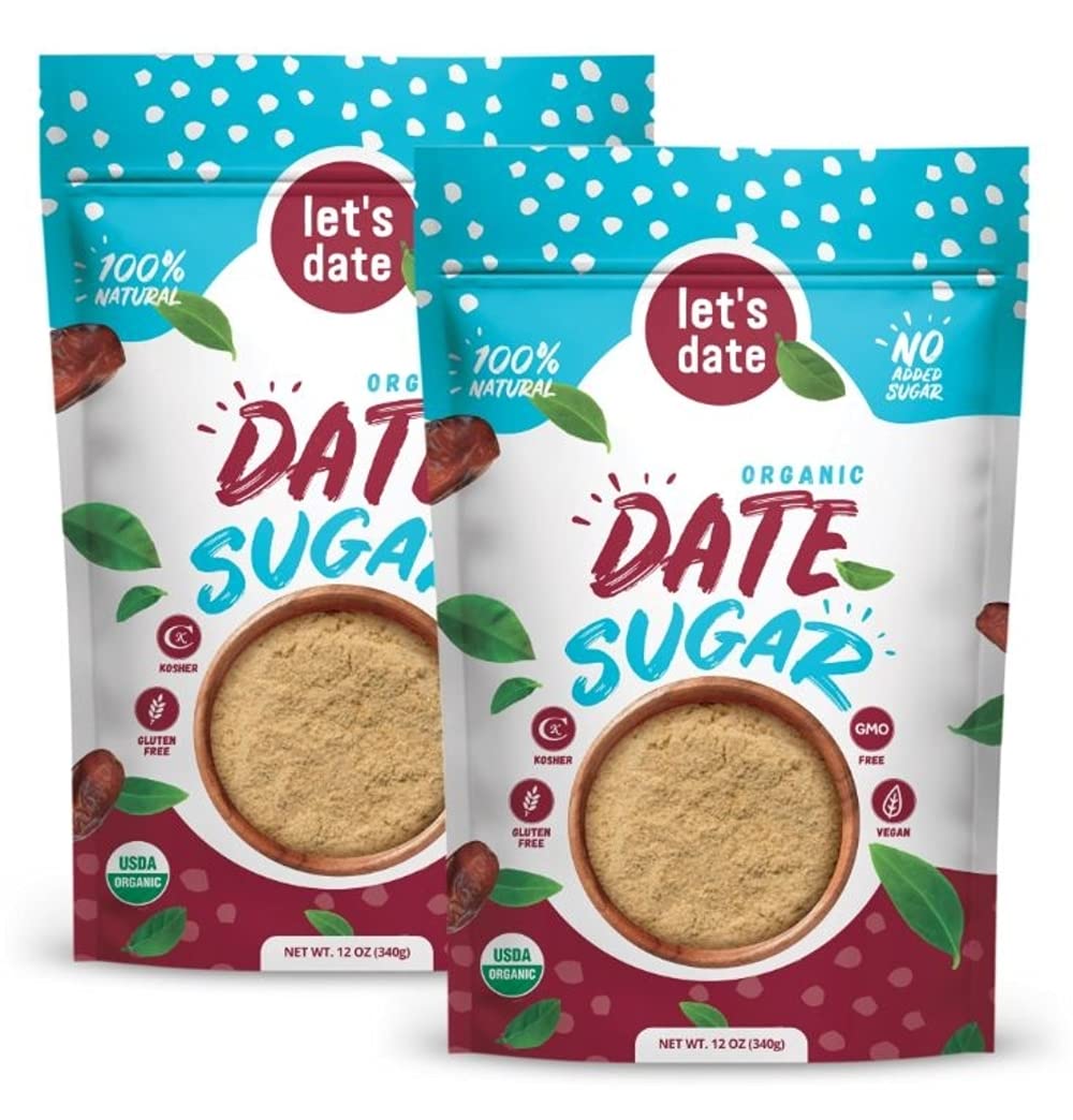 Let’s Date | Organic Date Sugar | Excellent Sugar Substitute | Baking Sugar Alternative | Good Source of Fiber | Vegan | Paleo | Gluten Free | Kosher | Non- GMO | Natural Sweetener (12oz (Pack of 2))