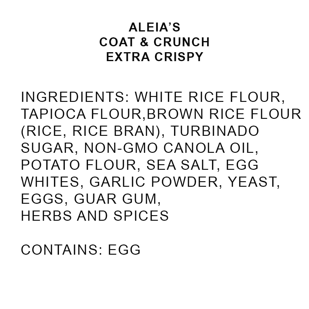ALEIA'S BEST. TASTE. EVER. EXTRA CRISPY COAT & CRUNCH - 4.5 OZ / 1 PACK – CRISPY BREADING FOR POULTRY, MEAT, SEAFOOD, VEGETABLES - CERTIFIED GLUTEN FREE, NON-GMO, DAIRY FREE, LOW SODIUM, KOSHER