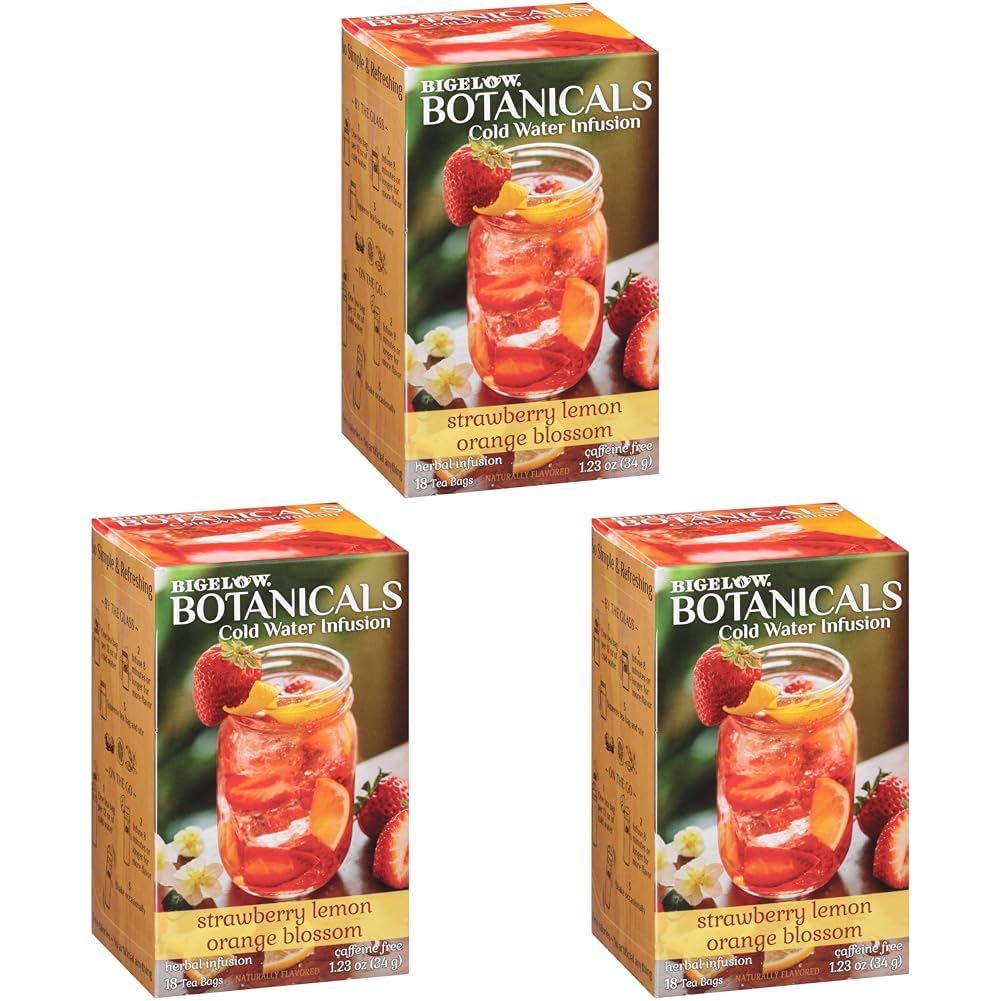 Bigelow Botanicals Cold Water Infusion Strawberry Lemon Orange Blossom Tea Bags 18 Count Box (Pack of 1), Herbal Infusion, Caffeine Free, 18 Tea Bags Total