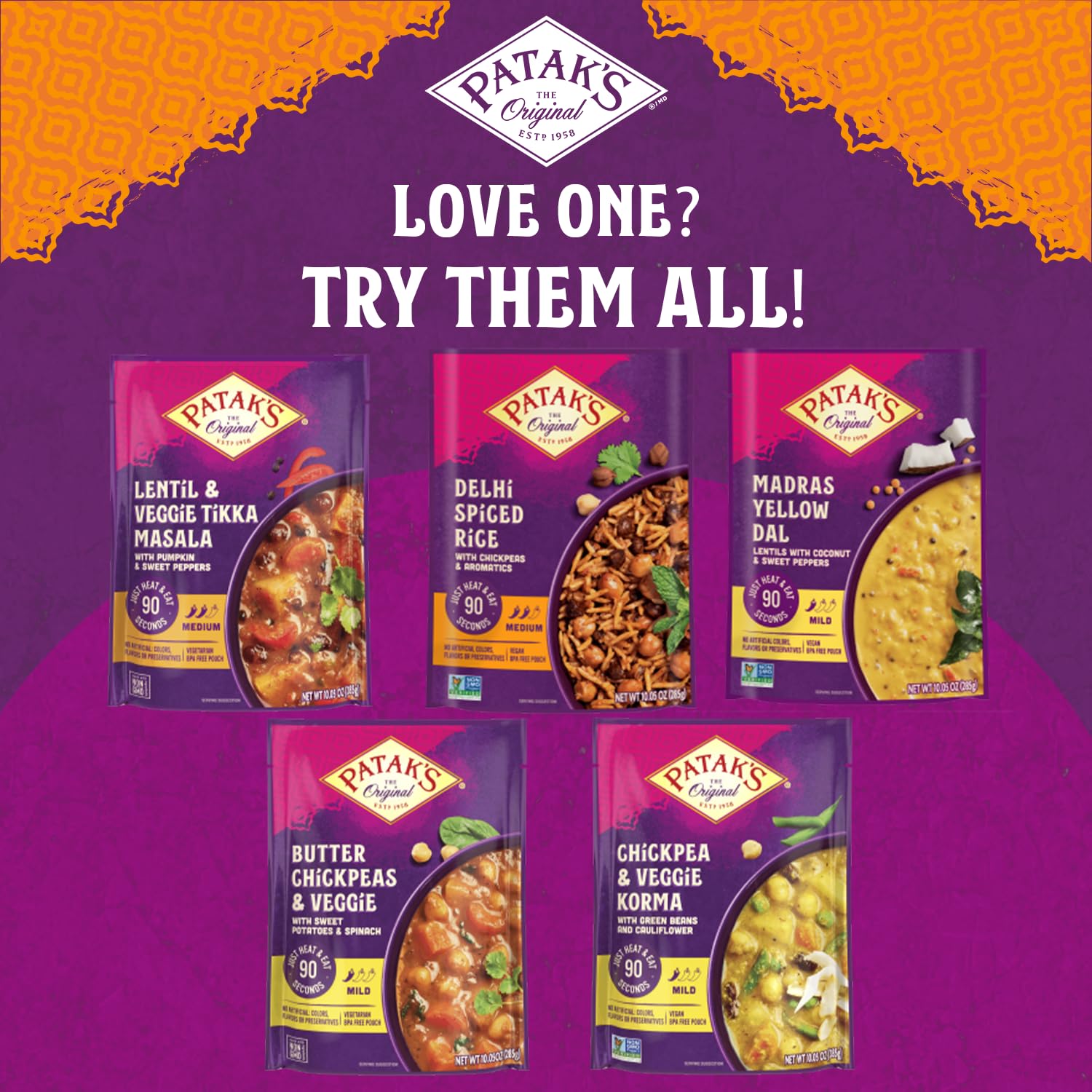 Patak’s Lentil & Veggie Tikka Masala - Vegetarian Indian Curry w/Lentils, Beans, Pumpkin, Sweet Potatoes & Vegetables - Ready-to-Eat Microwaveable Meal - Serve with Rice or Naan - 10.5oz (Pack of 6)